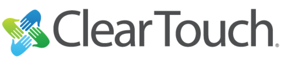 Logo of ClearTouch featuring colorful stylized hands arranged in a circular design next to the brand name in bold, modern text.